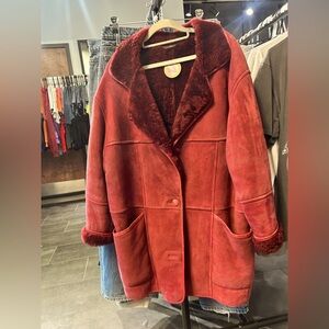 Red Leather Sherpa Coat